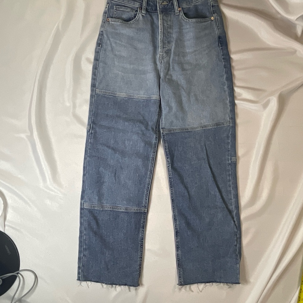 High Rise Straight Colorblock Wild Fable Woman’s Button Fly Jeans 6 Frayed Hem